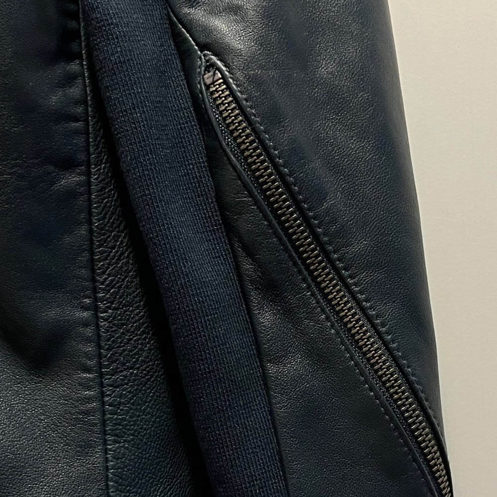 Sam Edelman Zip Detail Moto Genuine Leather Jacket in Blue,  Size Large